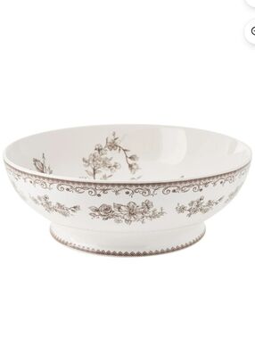 New Pioneer Woman Agatha Brown Pedestal Serving Bowl with Brown Floral Trim